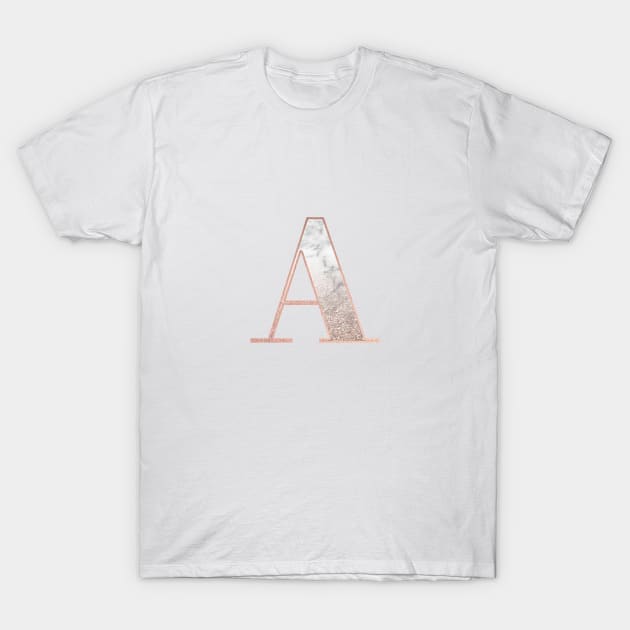 Monogram rose gold glitter marble A T-Shirt by marbleco